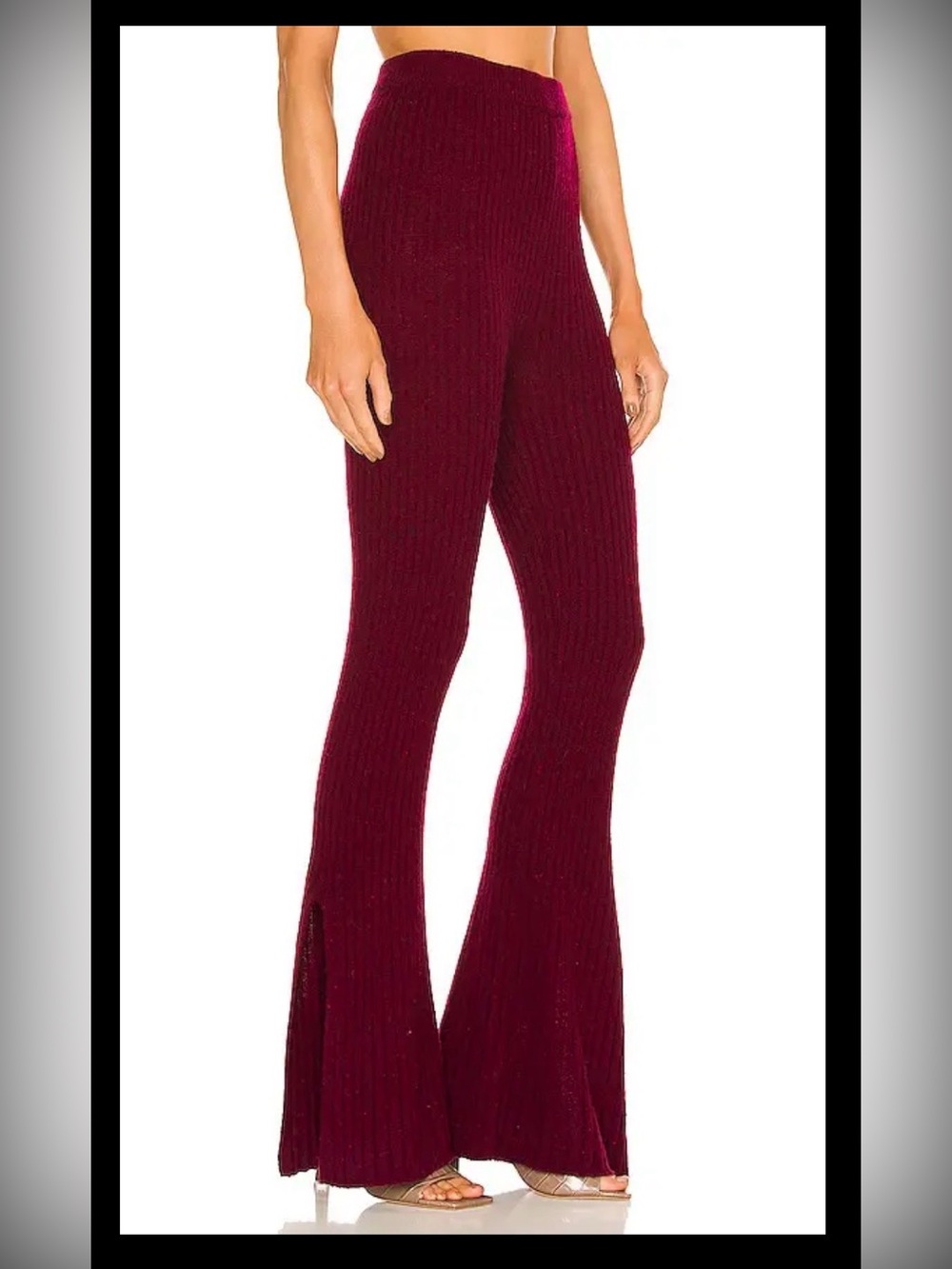 Something Navy Ribbed Knit Flared Pants in Burgundy NWT